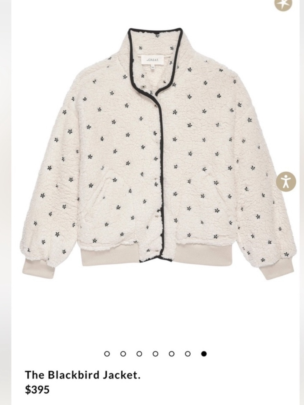 The Great. Cream White Blackbird Fleece Jacket Size L - Picture 5 of 10